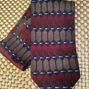 Dimoggio Gold Silk Geometric Burgandy/Black Pattern Tie (0626)